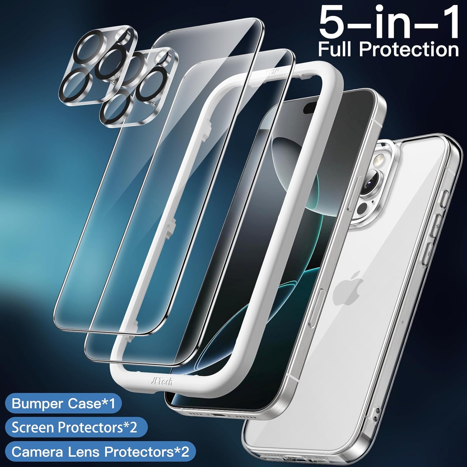 JETech 5 in 1 Case for iPhone 16 Pro 6.3-Inch with 2 Pack Each Tempered Glass Screen Protectors and Camera Lens Protectors, Non-Yellowing Shockproof Bumper Phone Cover (Clear) 4