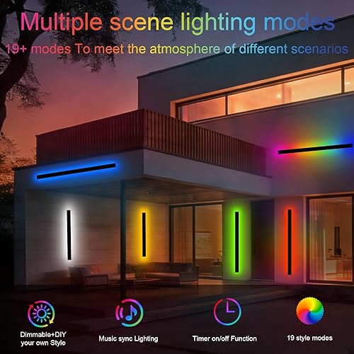 Miniatura 30 de Luz de Pared Exterior, Apliques de Pared Exteriores Modernos de 39 Pulgadas, Luces de Pared Largas Negras Impermeables con Iluminación Cálida, Luz