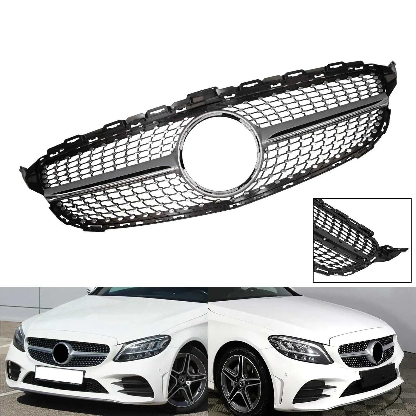 Chromowany przedni zderzak Grill Diamond AMG Style pasuje do Mercedesa Klasy C C205 W205 15-18 osłona chłodnicy