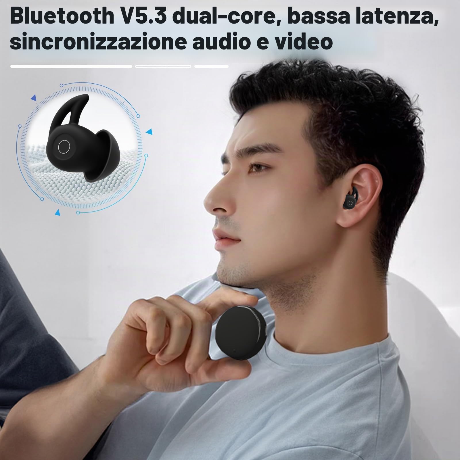 Roadtime Novonell Snooze Pods Pro - Cuffie anti-russamento per dormire, ultra leggere e silenziose, con AAC, mini Bluetooth Sleepbuds con batteria 24 ore, ultra leggere e piatte (nero)
