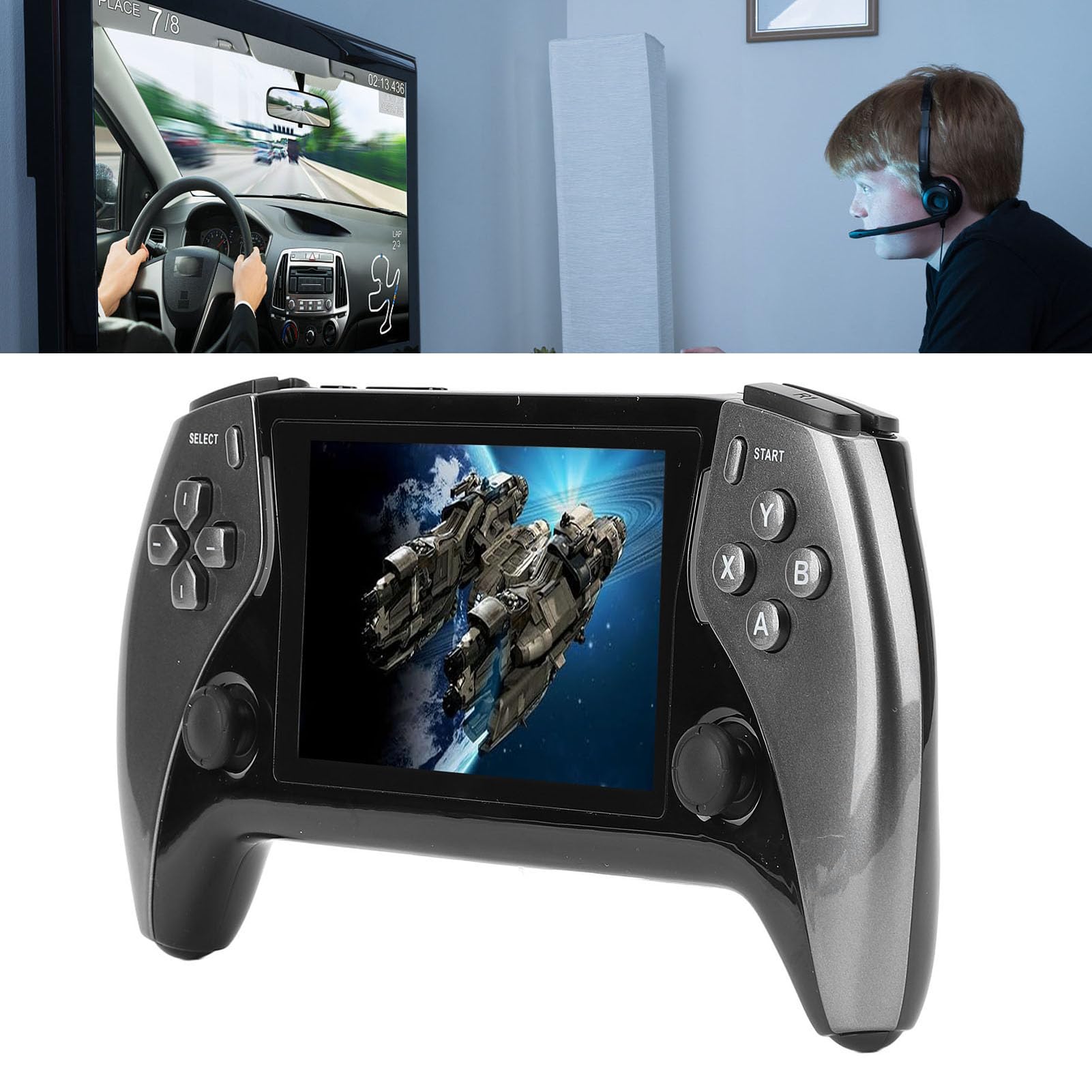 Console di gioco retrò portatile Schermo 4,3 pollici IPS 800x480 Quad CPU ATM 7051 DDR3 2 GB ROM 8 GB Supporta 11 emulatori Console di gioco portatile per adulti Viaggi p (Grigio)