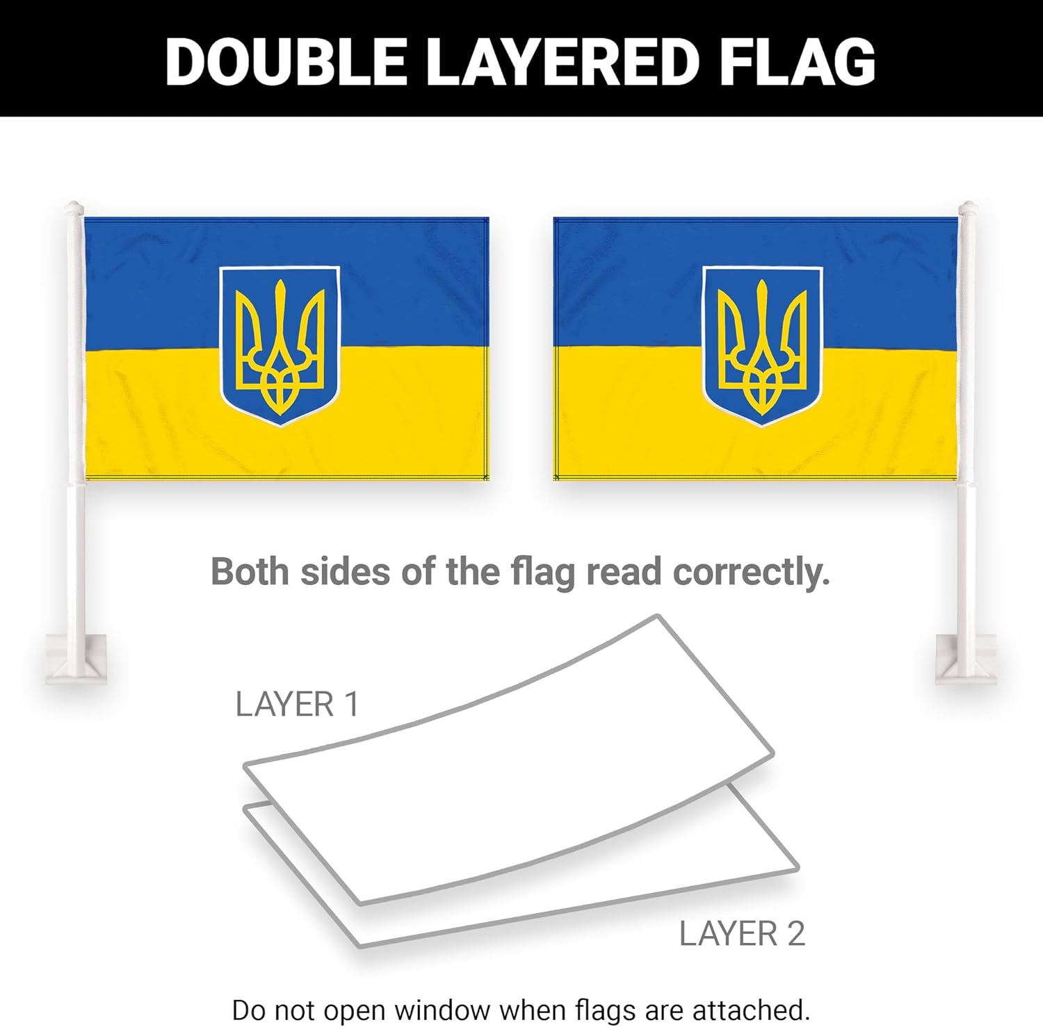 G128 2 Pack: Ukraine Ukrainian Coat of Arms Car Flag | 11x17 In | Double LiteWeave Pro Series Double Sided Printed 150D Polyester | Flagpole Included | Perfect for Festival Celebrations, Parades