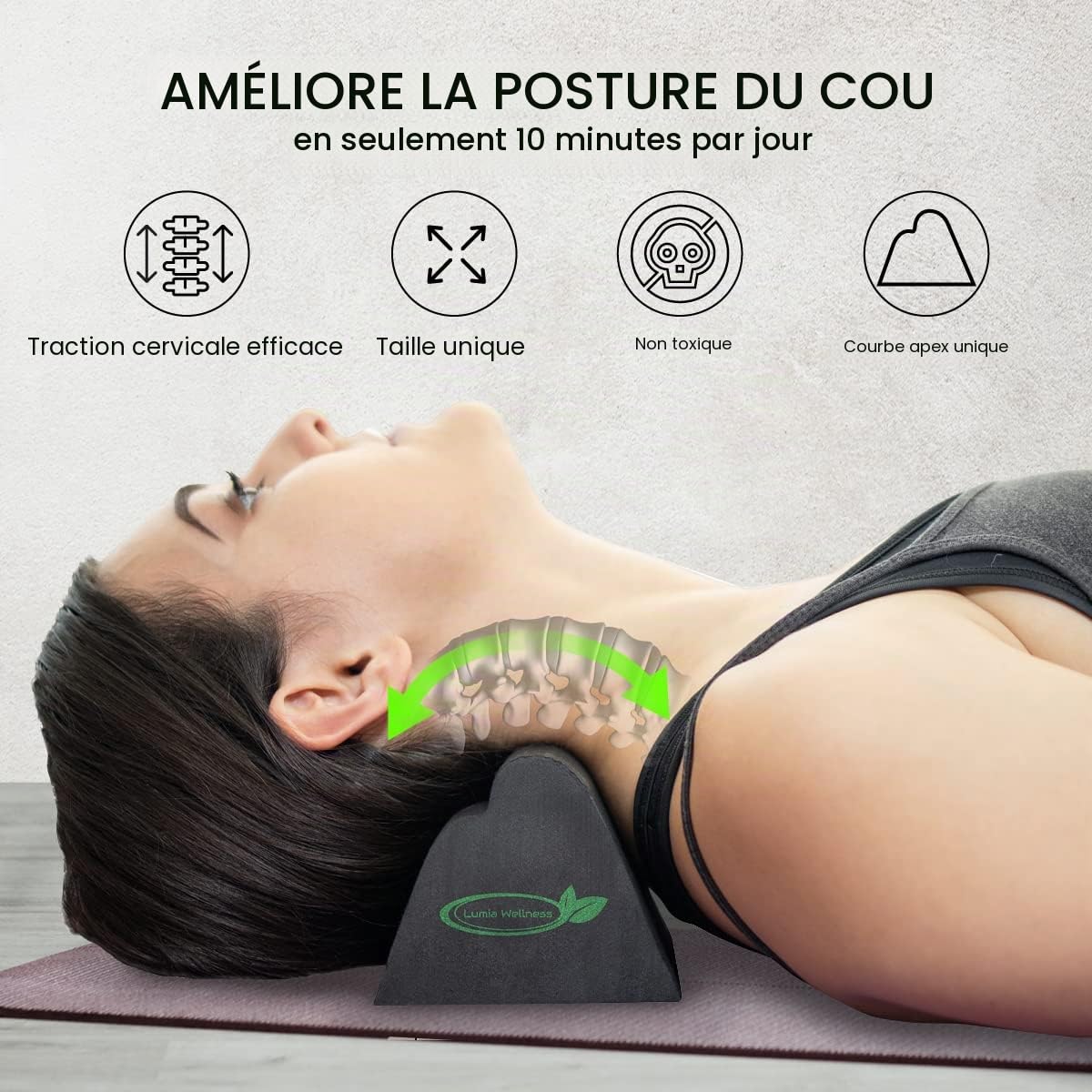 Lumia Wellness Bloc de Traction orthopédique cervicale | Ferme | Alignement de la Colonne vertébrale et du Cou | 3 hauteurs réglables | Dispositif de Traction cervicale et étireur de Cou