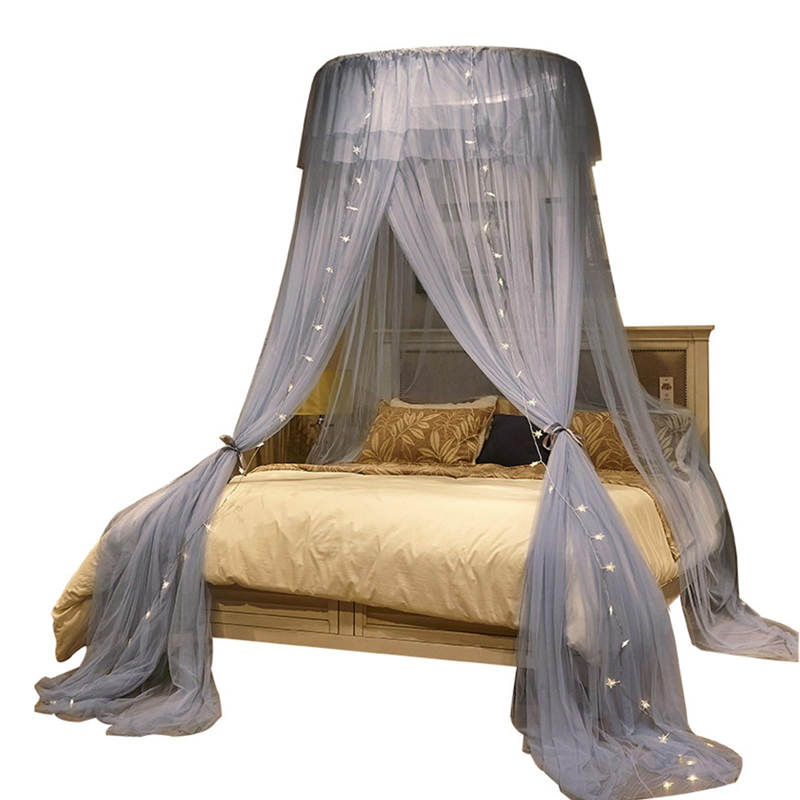 SARKEY Tulle Mesh Round Bed Canopy,Princess With Double Trim,Floor-standing Mosquito Net,Hanging Reading Nook,Lace Tent,Large Space,Ceiling,for Women Adults Bedroom Decoration