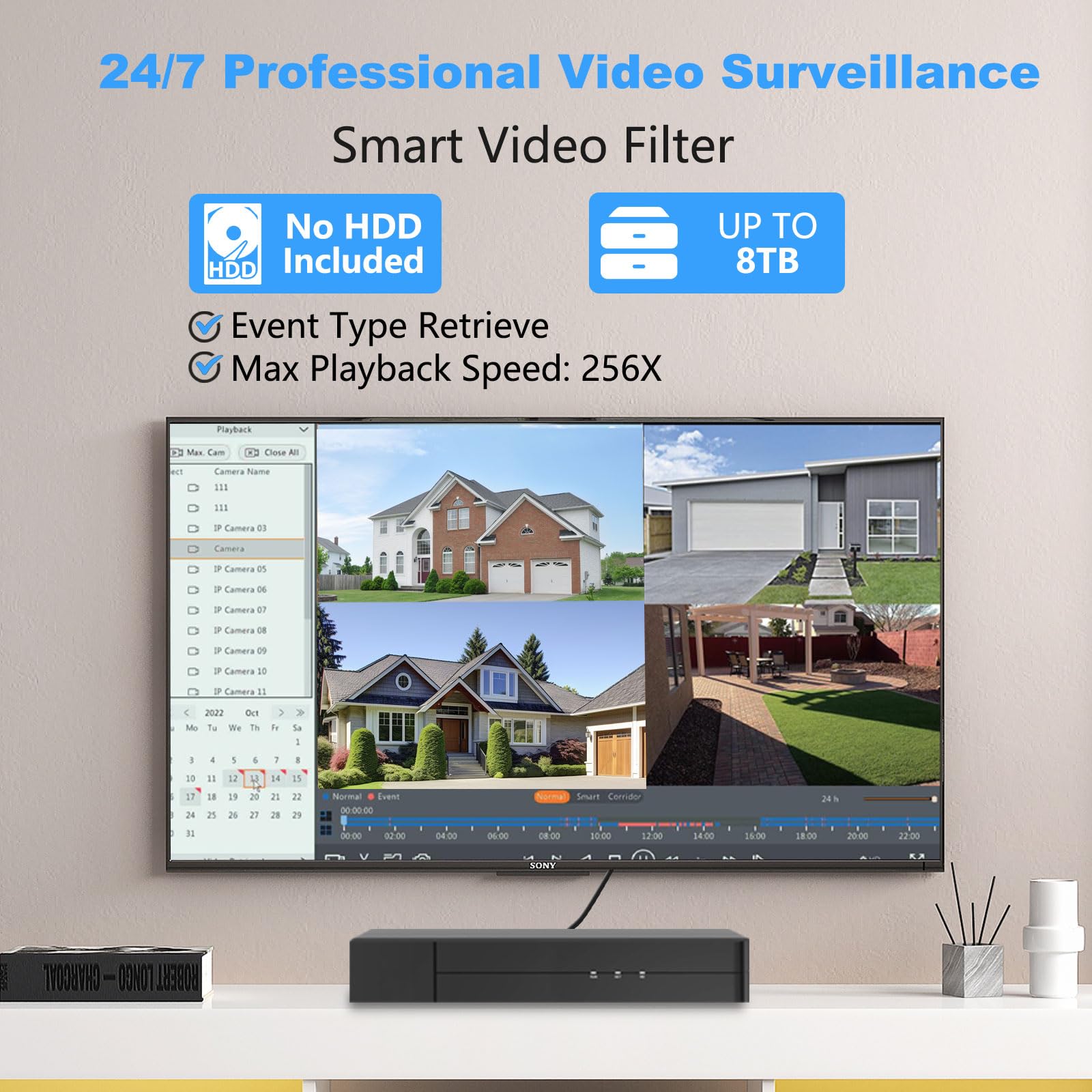 16CH erweiterbarer 4K PoE Netzwerk Video Recorder NVR mit 8 Ports