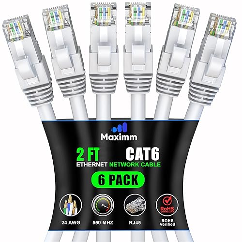 Miniatura 68 de Maximm Cable Ethernet Cat 6 de 10 pies (paquete de 6) - Cable LAN de alta velocidad, cable de Internet, cable de conexión y cable de red - UTP,
