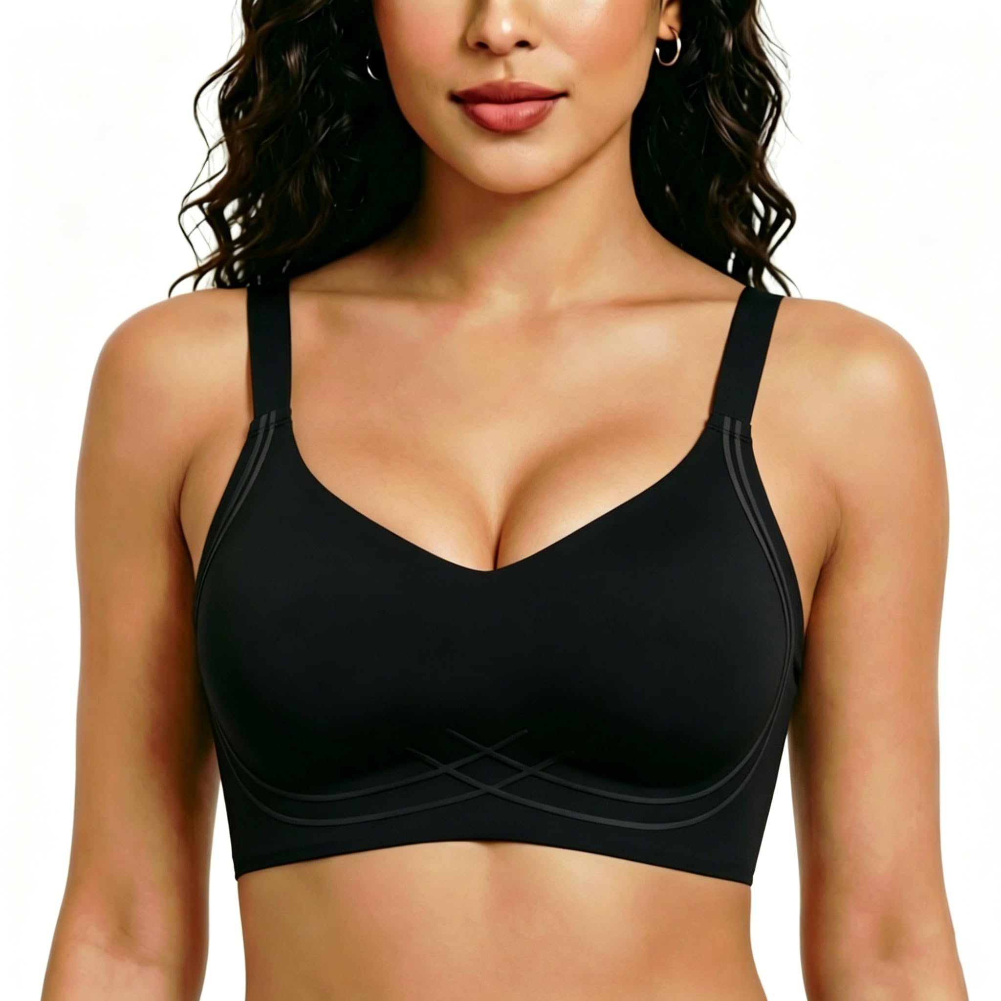 HORISUN Nahtloser Push Up BH ohne Bügel mit V-Ausschnitt für Damen, Bequemer Alltags-BH mit Vollständiger Abdeckung und Weicher Polsterung