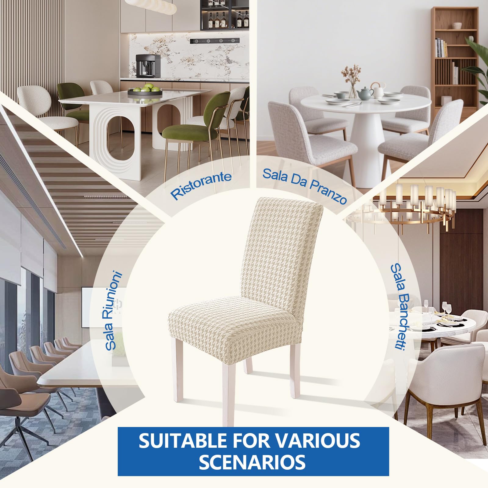 YSTELLAA Coprisedie Con Schienale 4 Pezzi, Elasticizzato Copri Sedie Soggiorno Cucina, Fodere Coprisedie Universale per Sala da Pranzo, Moderno Coprisedia Lavabile Estraibile, Beige