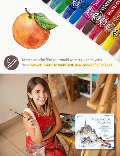 Miniatura 5 de A&P Mungyo Professional Gallery - Crayones de acuarela, 12 colores (MAC-12T)