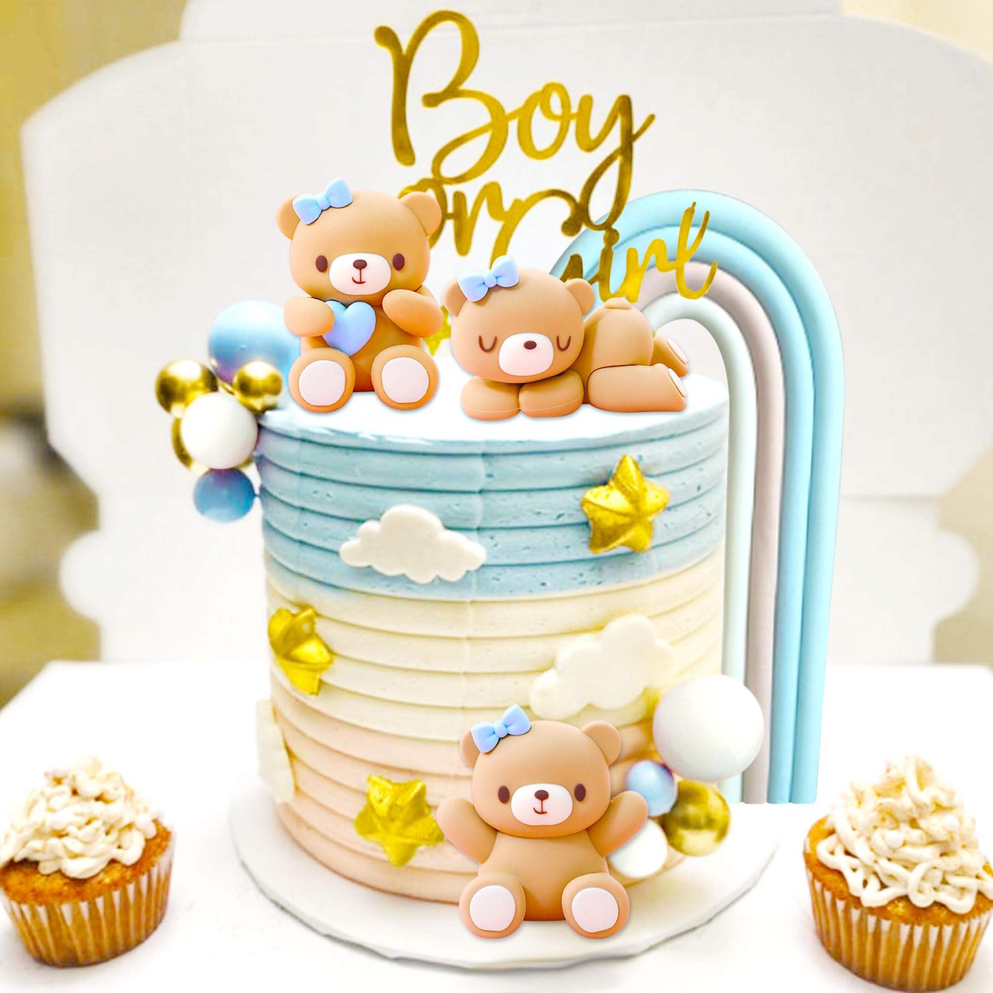 Décoration Gâteau Ourson JeVenis - Set Baby Shower Fille (Boules Roses, Blanc, Or)