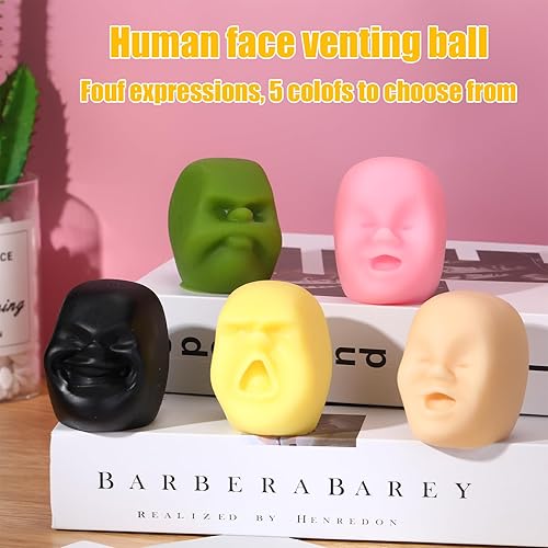 Miniatura 10 de Poen 4 bolas antiestrés para adultos, cara humana, alivio del estrés, juguetes para apretar, suaves y elásticas, juguetes sensoriales, bolas de