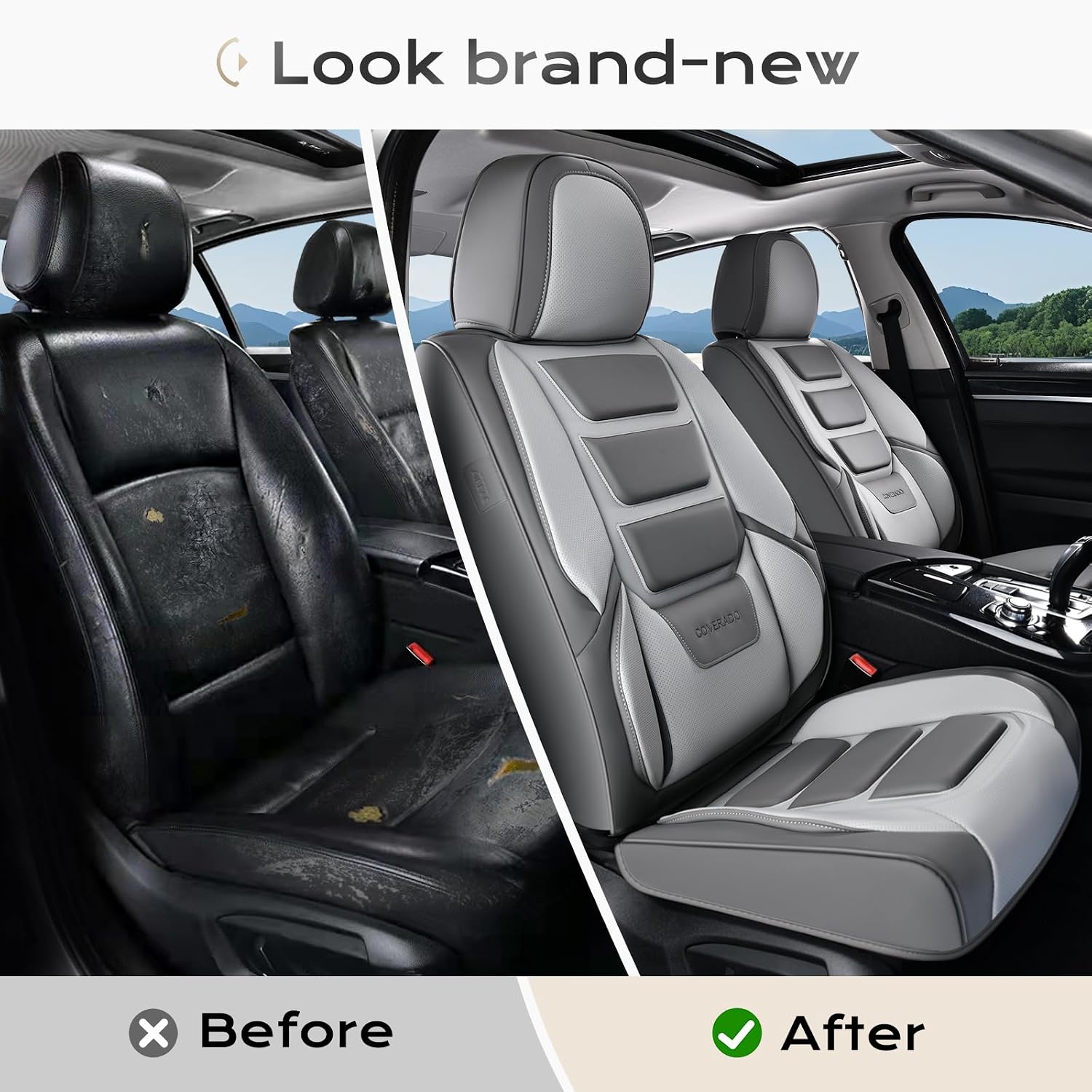 Coverado Car Seat Covers, Front Covers for Cars, Car Seat Cover Front Seats, Car Seat Protector Waterproof, Leather Car Seat Cushion, Universal Interior Covers Seat Protectors for Most Cars