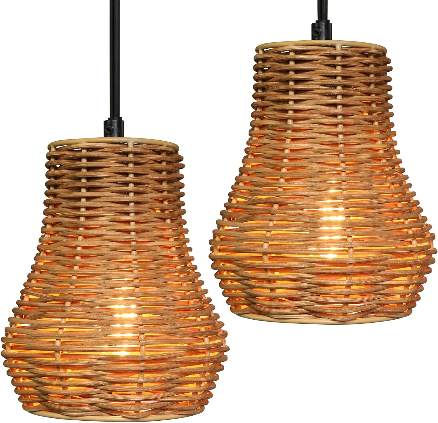 Karstadt Boho Wicker Hanging Lamp Shades, rattan Lampshade for Living Room, Kitchen, Dining Room, Bedroom (Brown/orange, 3.35x4.5x6.3 inch)