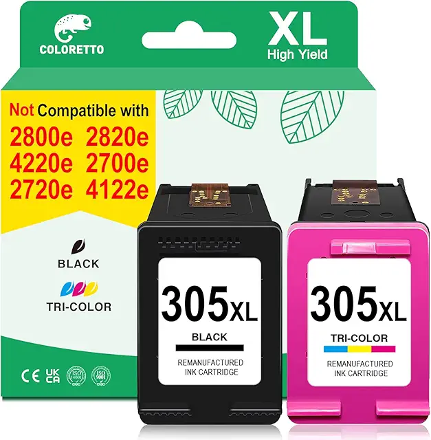 Cartouche COLORETTO 305XL pour HP DeskJet 2823e - Noir et Couleur