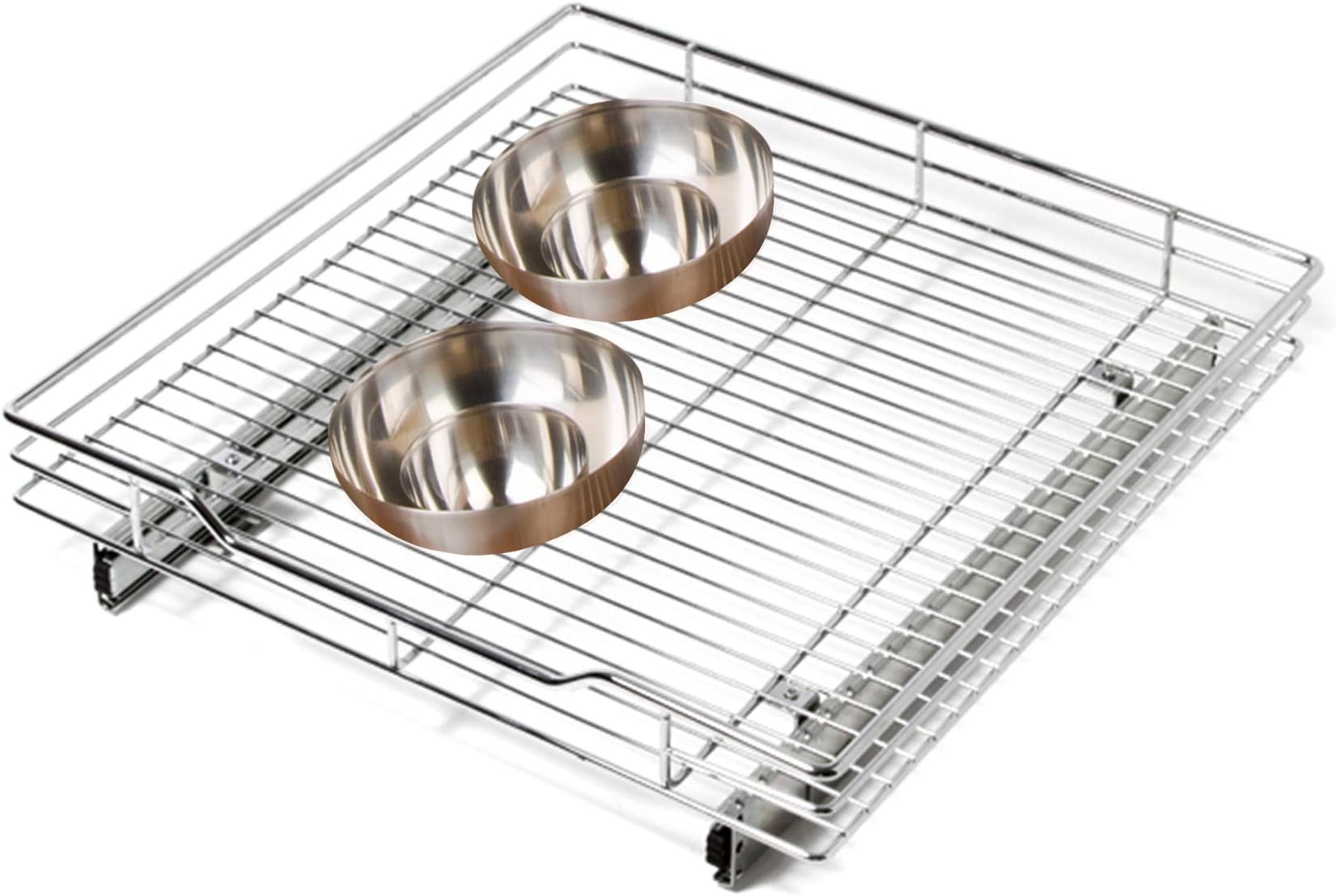 Smart Design Pull-Out Cabinet Organizer – Single Level Chrome, Extra Large – Steel Sliding Cabinet Organizer Holds Up To 100 lbs. for Optimal Home Organization and Storage