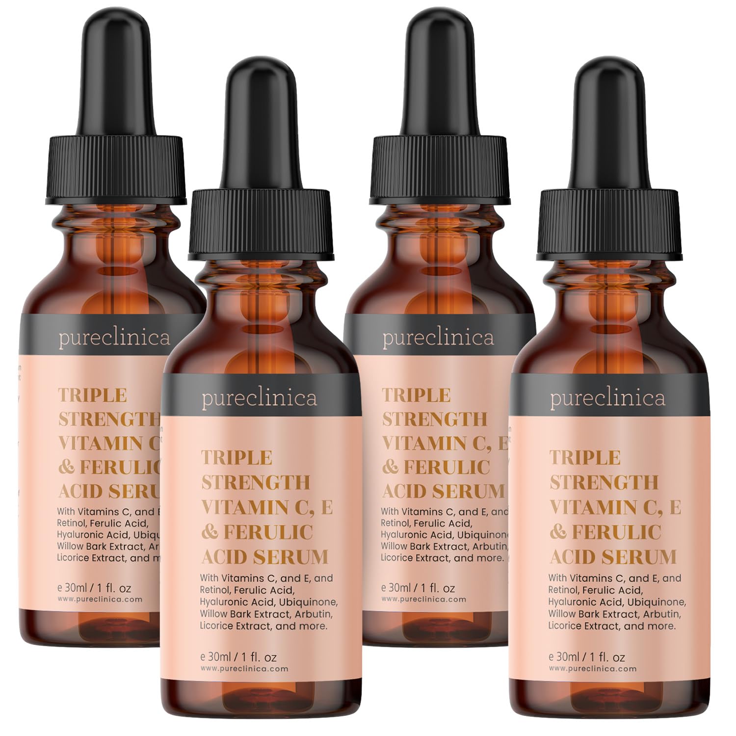 4 butelki potrójnie silnej witaminy C, E i kwas ferulowy serum (z retinolem i podwójnym kwasem hialuronowym) - 30 ml - pureclinica - SKU: VCEFASER30x4