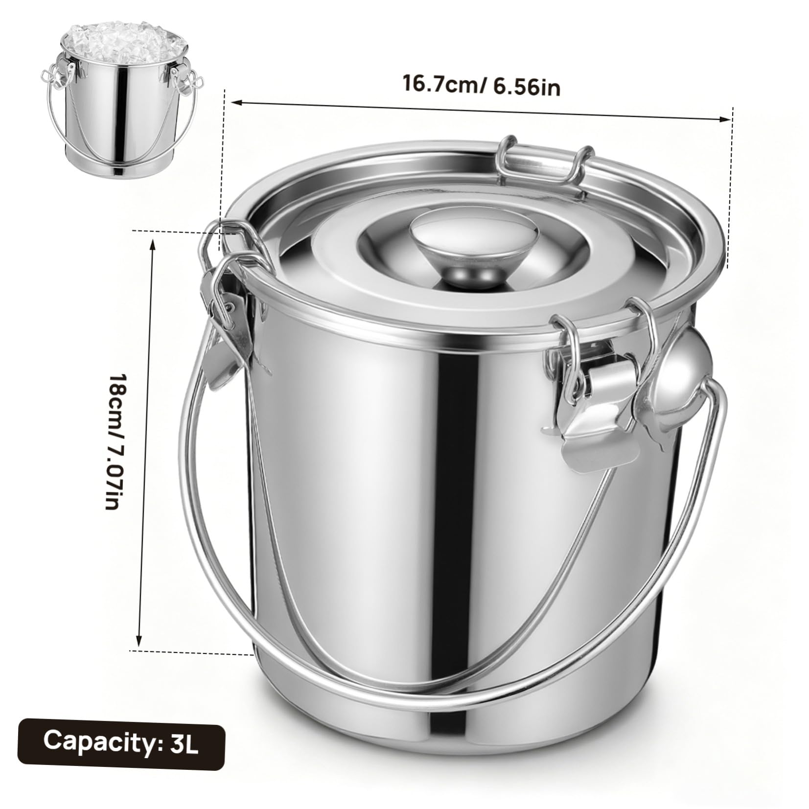 HEALLILY Contenitore da 3l con Chiusura a Scatto Sicura e Resistente in Inossidabile Ermetico per Domestico e All'aperto