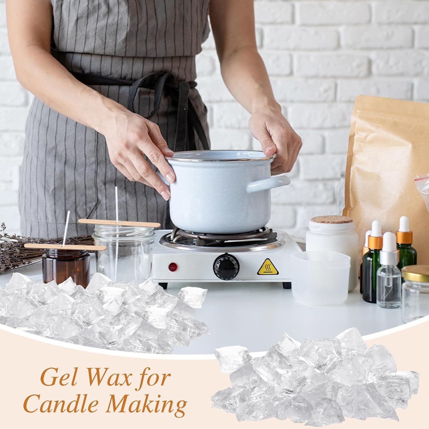 HyqehrtYazc 8.8 lb Clear Jelly Candle Wax High Density Gel Wax for Candle Making 100 Pcs Wick and 120 Pcs Wick Stickers for DIY Making Handmade Projects Material Supplies
