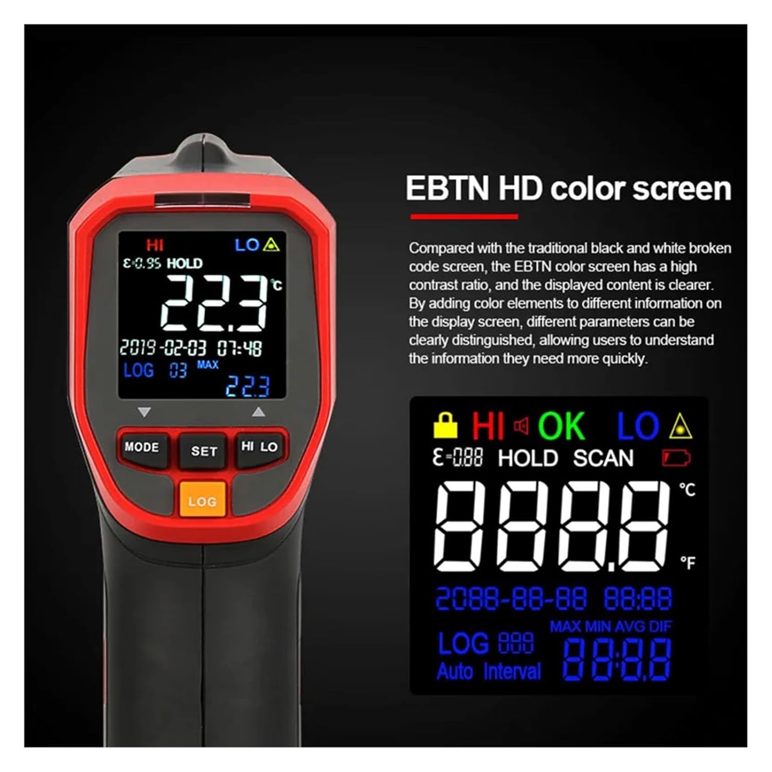 Fit for Digital Infrared Thermometer UT303D+ Industrial Non-Contact Thermometers Laser Temperature Meter Gun -32℃-600℃ Data Hold(UT302D Plus)