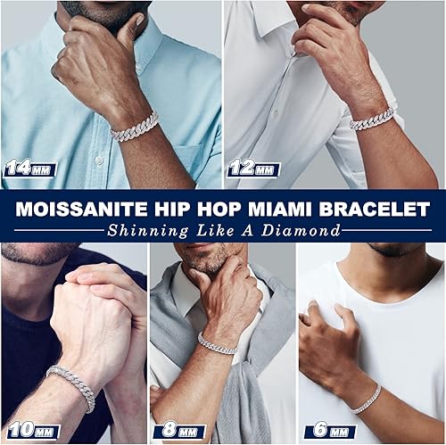 Miniatura 4 de Pulsera de eslabones cubanos de moissanita, pulseras de diamantes de imitación para hombres y mujeres, pulsera de oro de 18 quilates sobre plata de