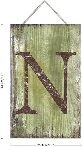 Vista 140 de Letrero colgante de madera con letra J, letrero de madera para decoración del hogar, 26 letras del alfabeto de metal, placa de madera, decoración