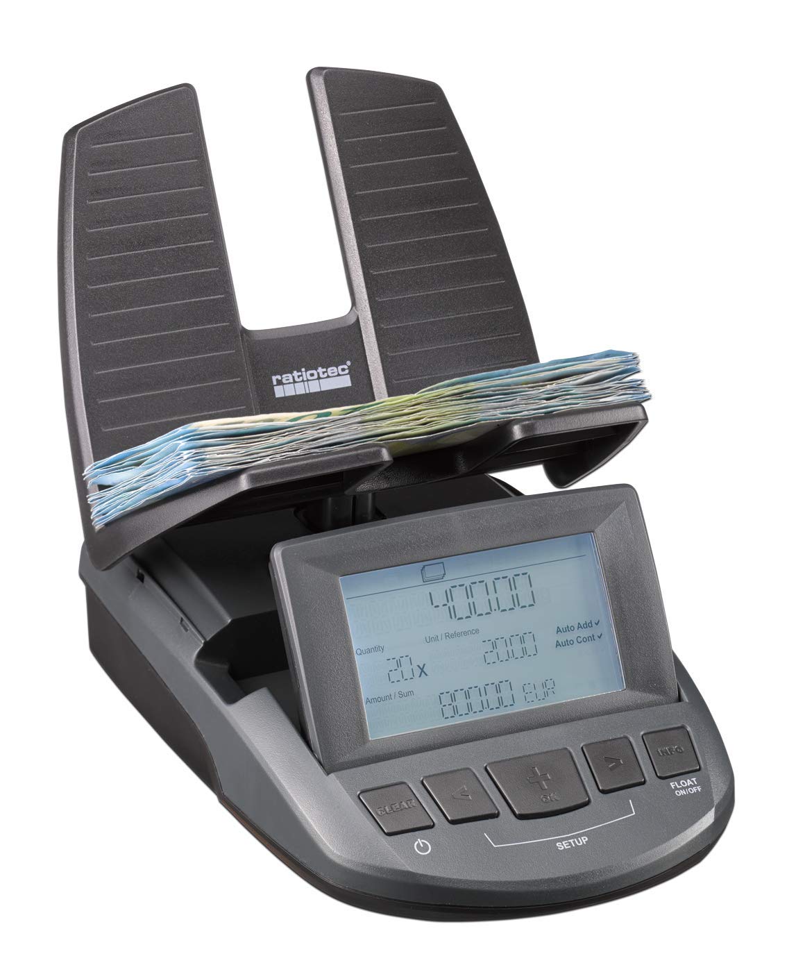 ratiotec RS 2000 Geldwaage - Geldzählmaschine für Scheine und Münzen - Münzzähler mit dynamischer Wiegefunktion - Kassenabrechnung in unter 2 Min. - Made in Germany