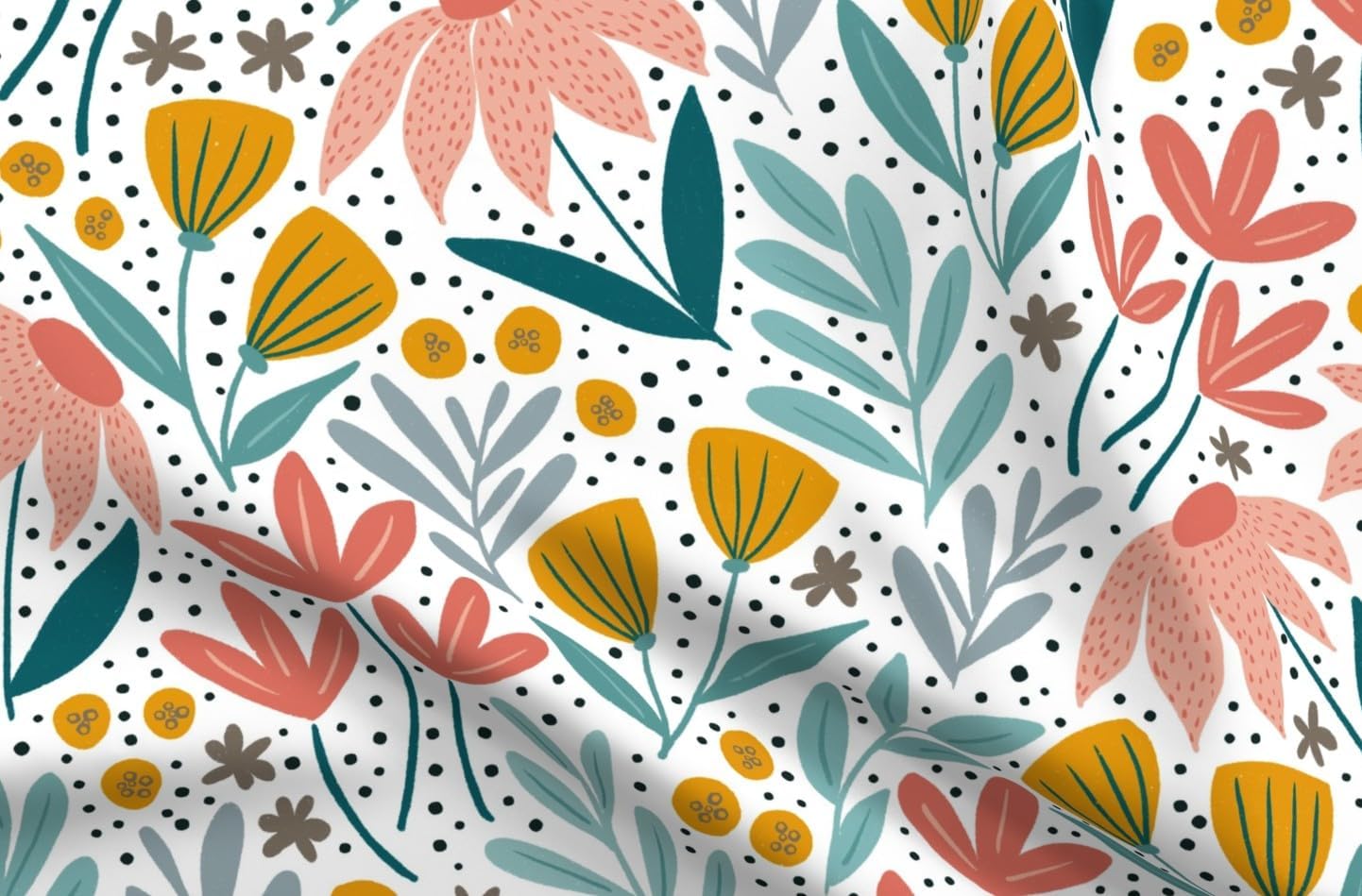Spoonflower Fabric - Floral Bloom Spring Flowers Flower Garden Cone Wildflowers Printed on Organic Cotton Sateen Fabric by The Yard - Sewing Quilting Apparel Home Decor