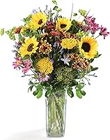 HOMEIT Fresh Real Flowers Bouquet with Elegant Glass Vase - Birthday, Anniversary, Valentine's Day Gifts for Her