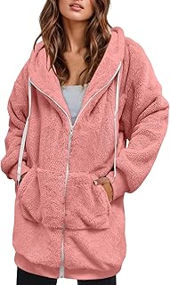 Sudadera con capucha de felpa para mujer, tamaño grande, informal, con cierre de cremallera, blusa suelta, abrigo cálido, abrigo de piel de invierno, color rosa