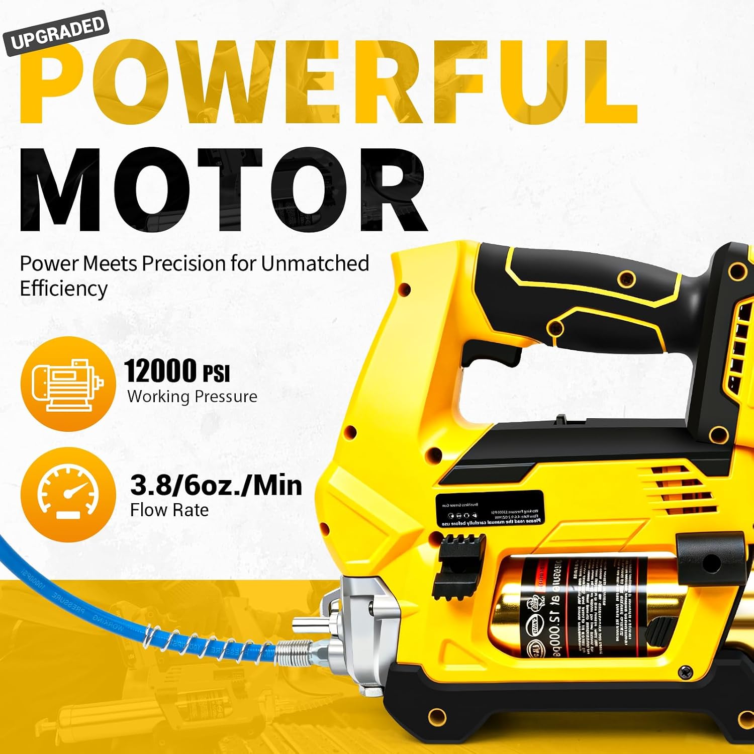 Cordless Grease Gun Compatible with DeWalt 20V MAX Battery,12000PSI Brushless Electric Grease Pump 39.4" Hose & 4 Couplers for Bulk & Cartridge Grease (No Battery)