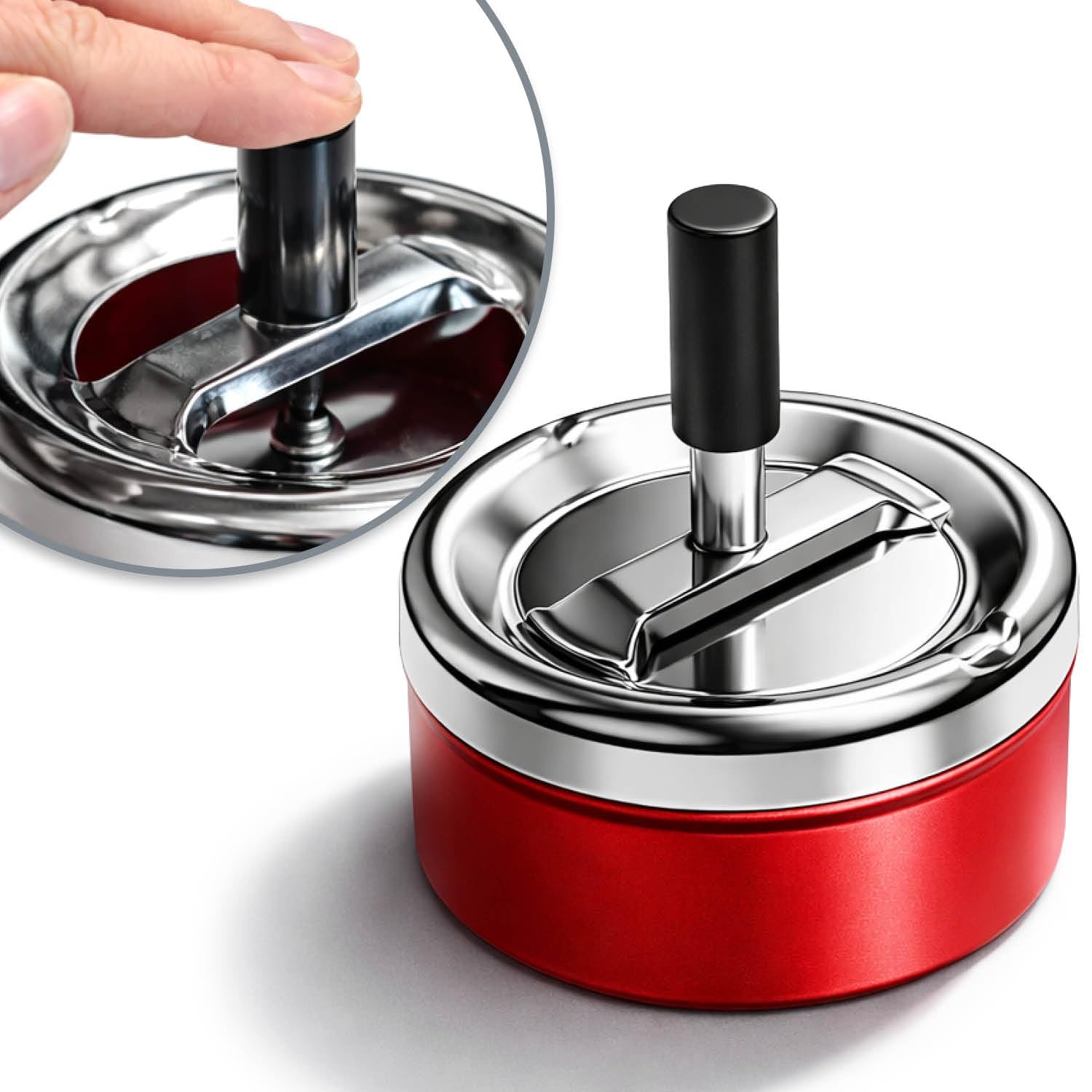 com-four® 2 popielniczki obrotowe metal Ø 9 cm, popielniczka z pokrywa | model ograniczajacy zapachy do uzytku wewnatrz i na zewnatrz