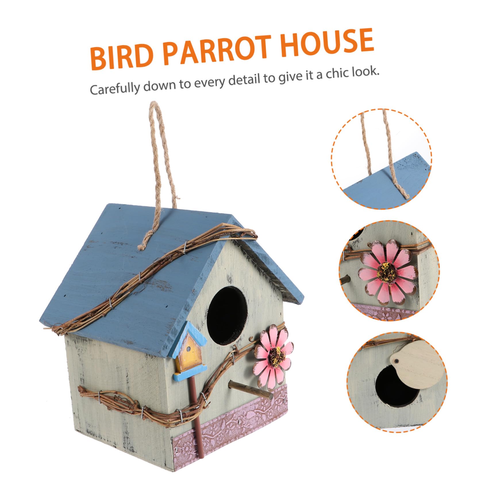 KOMBIUDA per Uccelli da Esterno in Legno con Design Unico per Pappagalli e Uccelli Selvatici Mangiatoia Sospesa Decorativa per Giardino Patio e Balcone Idea Regalo per Amanti della Natura