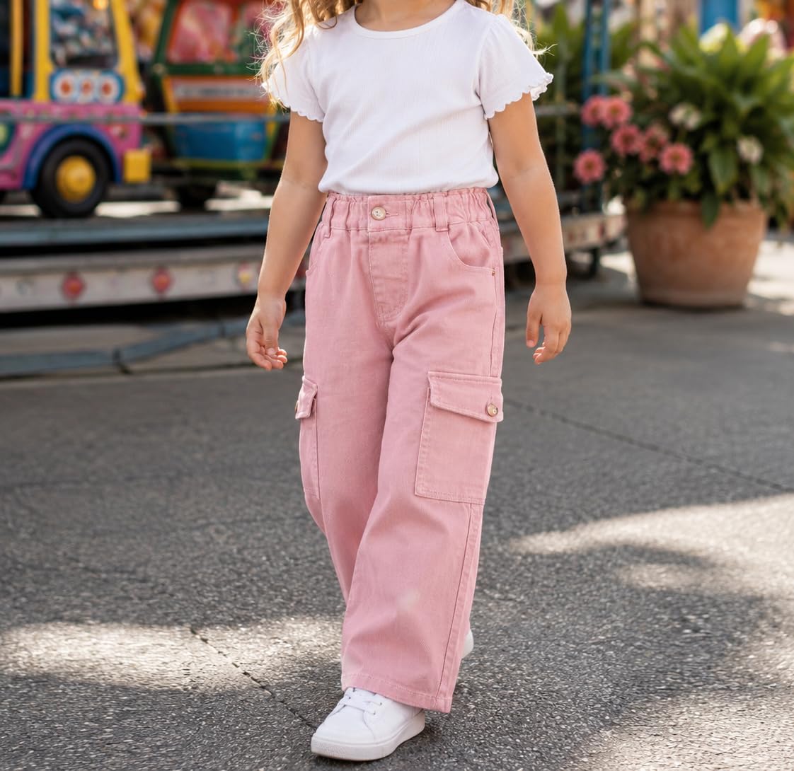 KIDSCOOL SPACE Jeans Cargo Larghi per Neonati e Bambini Grandi in Vari Colori, Pantaloni in Denim con Cintura a Coste, 18M-14T