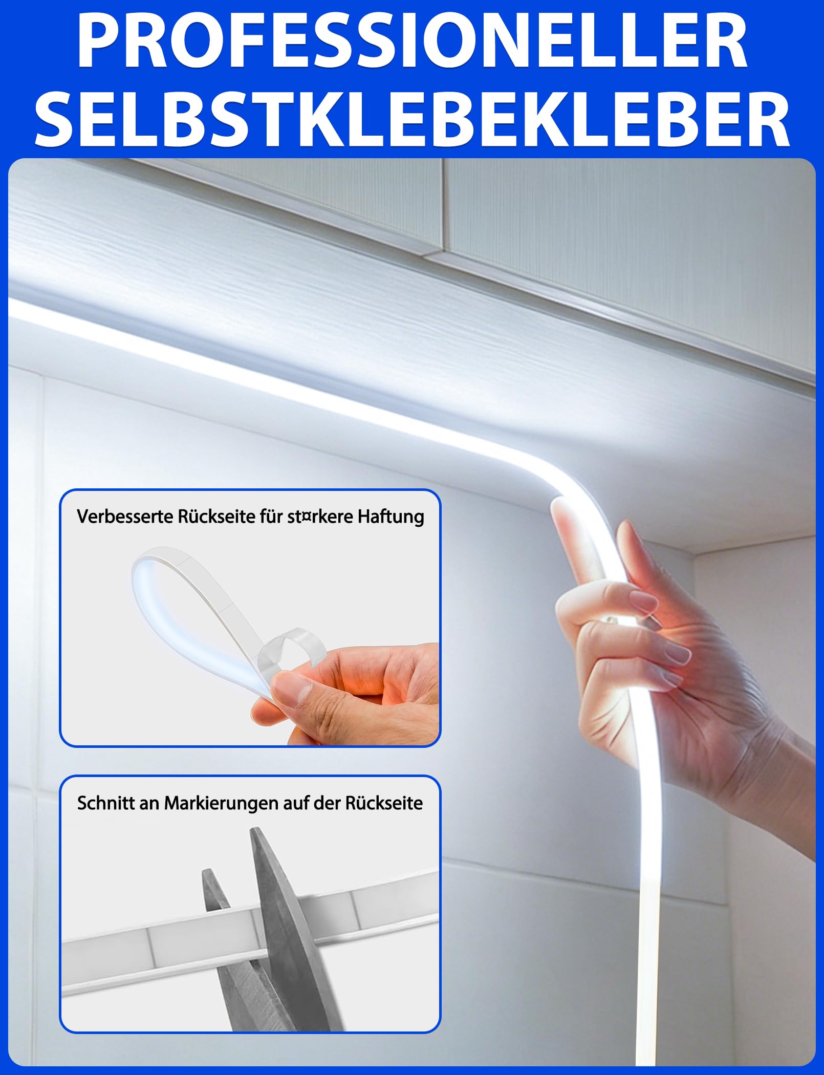 Lamomo Striscia LED COB bianca, dimmerabile, 3 m, con telecomando, 6000 K, autoadesiva, impermeabile, larghezza 10 mm, striscia luminosa flessibile in silicone per interni e armadi, CRI90+