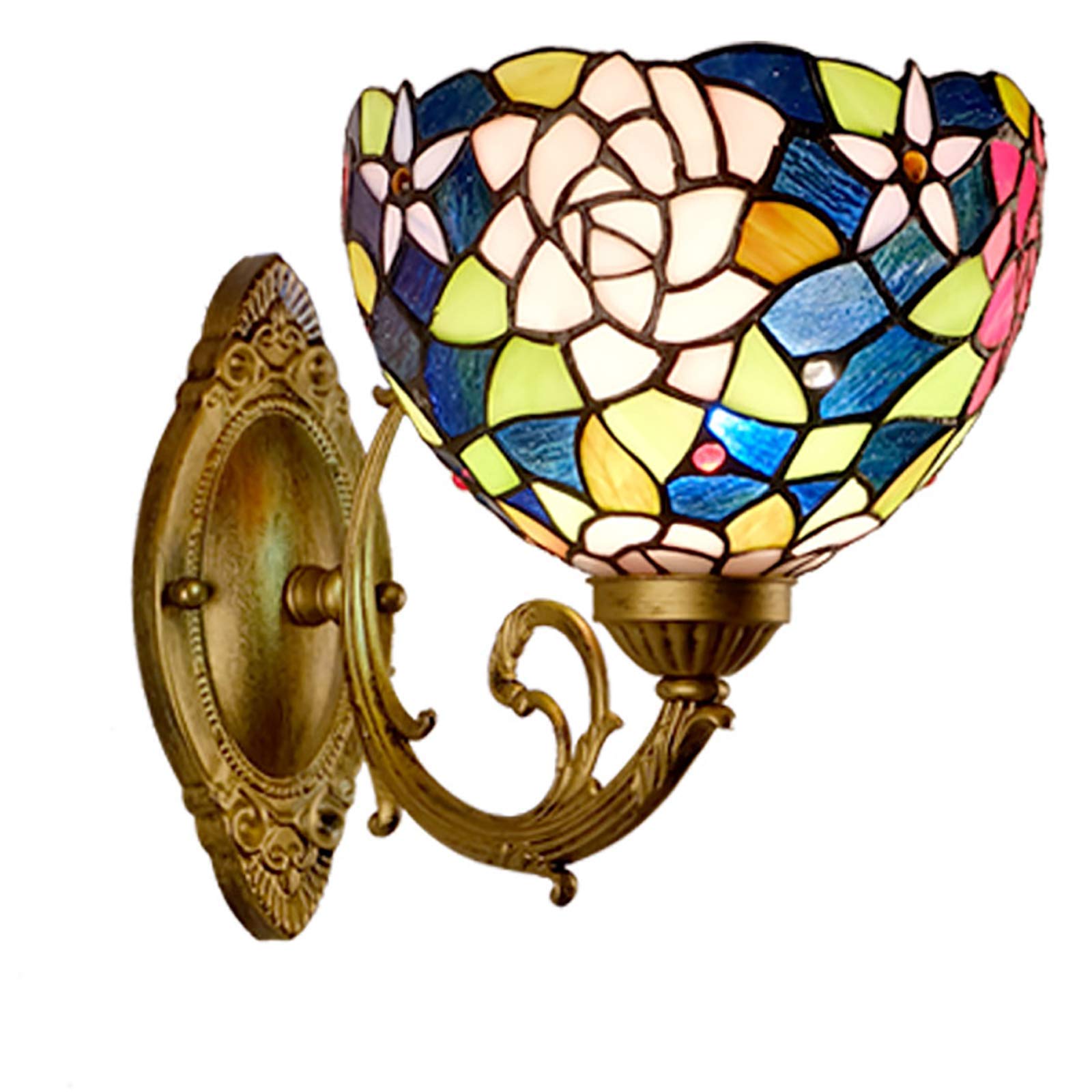 HYJAUSXB Wall Lamps Sconces LED Mediterranean E27 Applique Rustic Lampshade in Glass Colorful Pastoral for Bathroom Stairs Balcony Hall Lighting