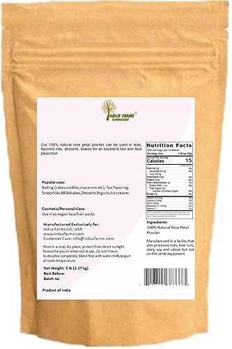 Miniatura 2 de Indus Farms - Polvo de pétalos de rosa 100% natural, ideal para el cuidado de la piel, saborizantes de alimentos, postres, bebidas  5 libras