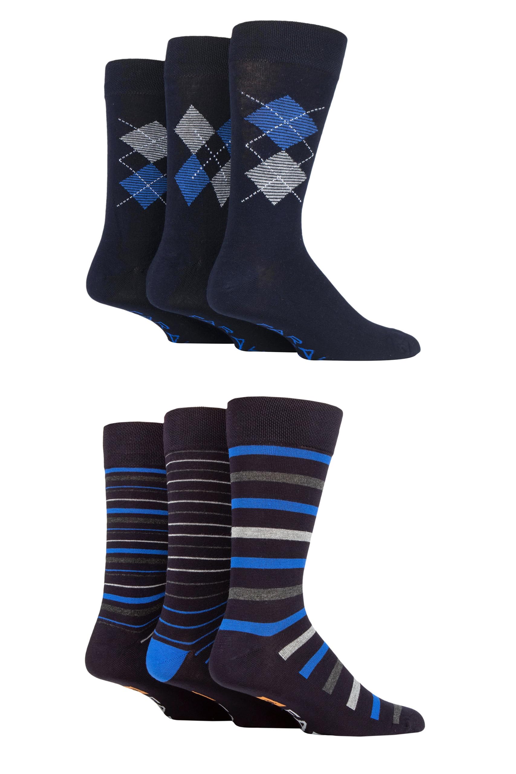 Farah Mens Patterned Bamboo Socks -Plain, Argyle for Everyday Wear, Suit Socks, Soft Breathable Cooling, 6 Pair Multipack Size 6-11 Navy Pattern