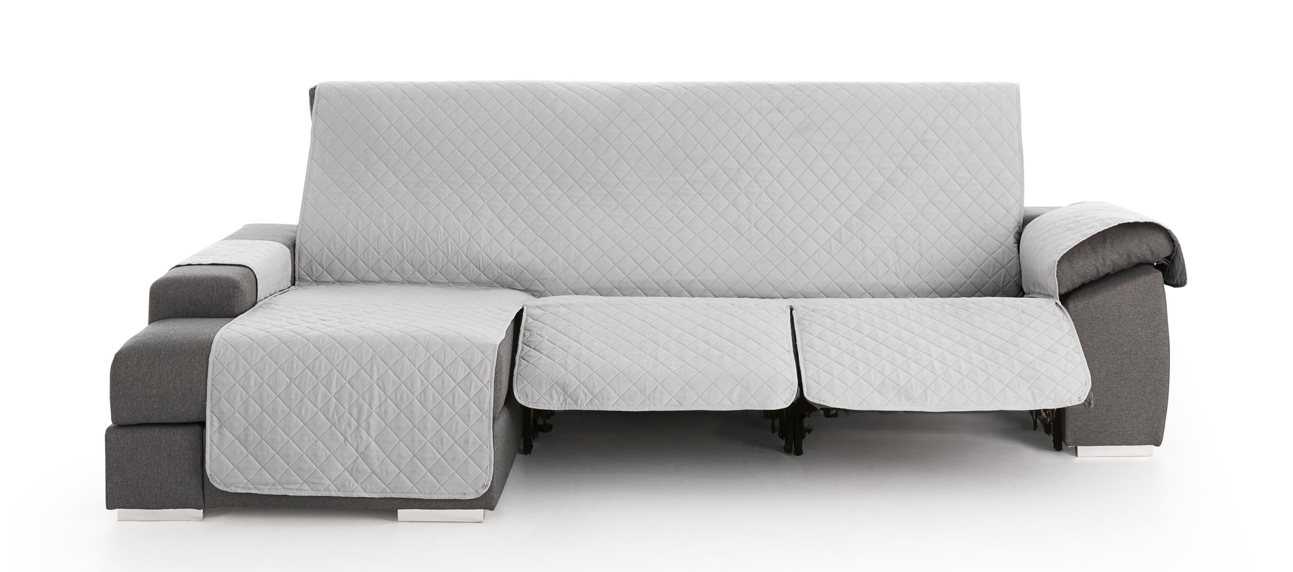 Milica Quilted Chaise Longue Relax Sofa Cover | Suitable for Right or Left Arms | Adjustable Reclining Seats | Washable | Made in Spain | Size 240 cm | Light Grey