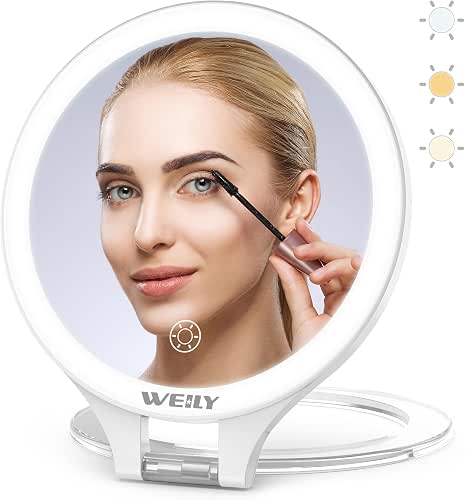 WEILY Magnifying Makeup Mirror 10X/1X, Travel Mirror with Light, Double