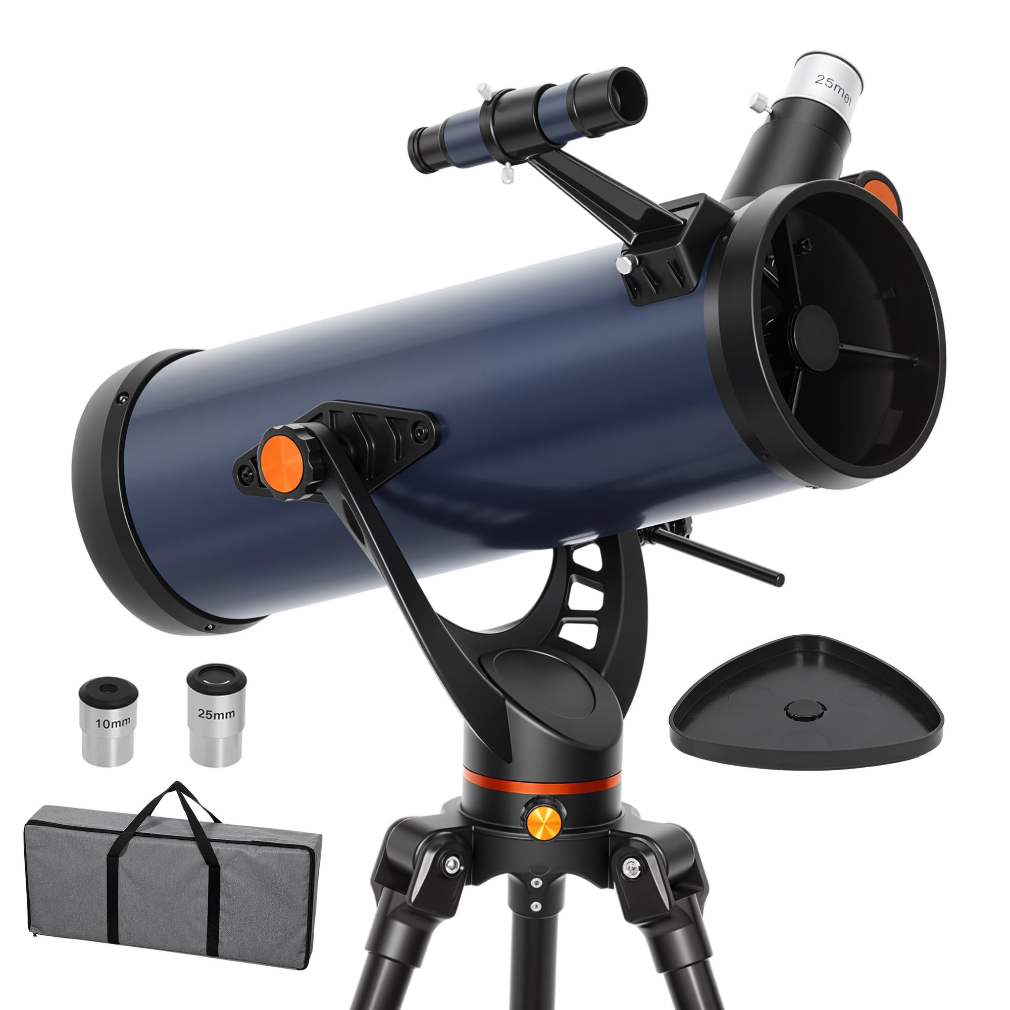 Outsunny Telescopio Reflector Astronómico, Apertura de 114 mm, 40X/100X, 1000 mm Telescopio Astronómico para Adultos, Principiantes y Niños, con Trípode Ajustable y Bolsa de Transporte
