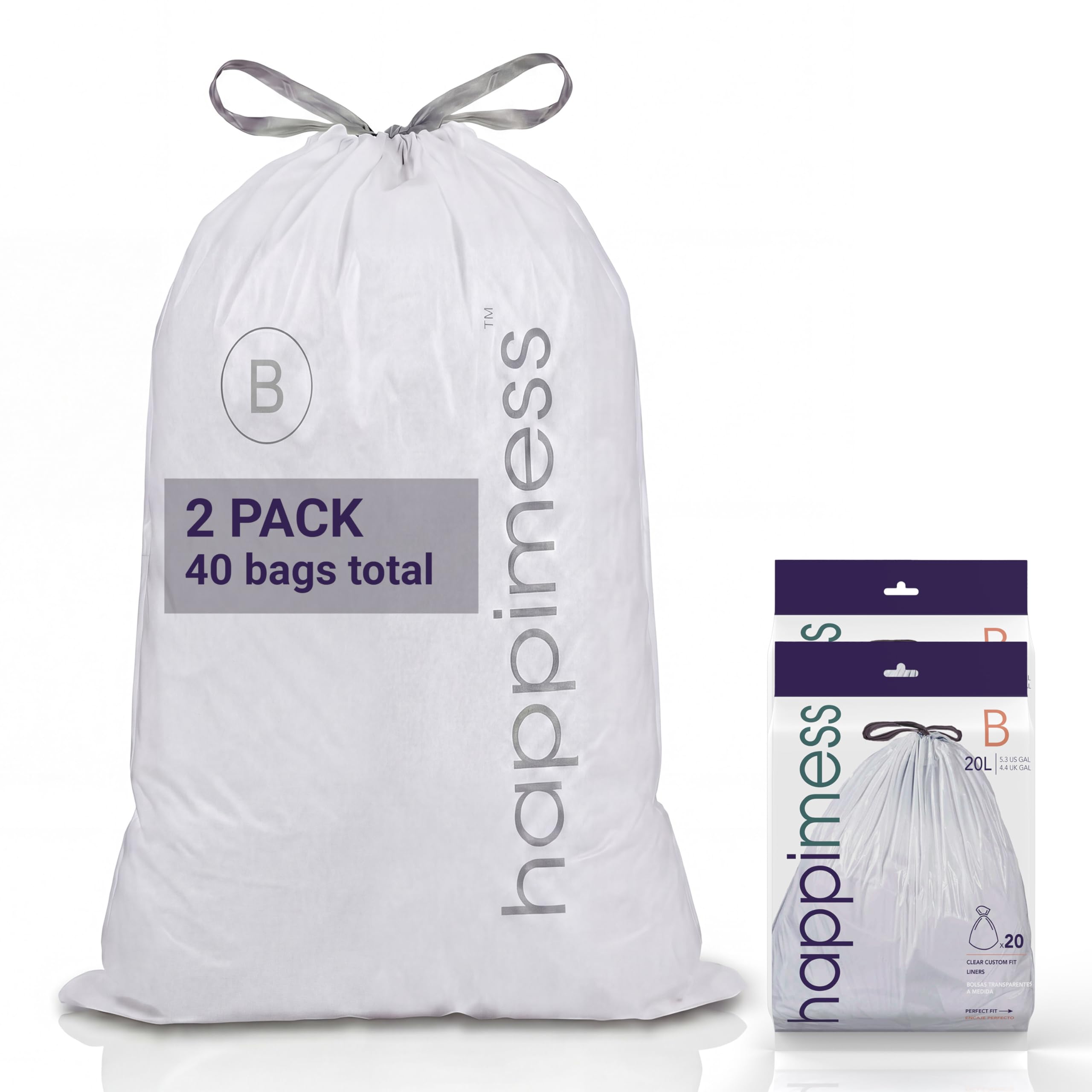 happimess Clear / 40 Count (Pack of 1) / 5.3 gallons Trash Bags