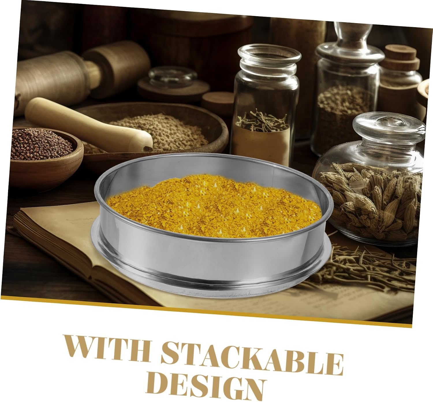 1PC Stainless Steel Herbal Sifter Shaker Diameter Stackable Design for Sifting Herbs Powder Silica Kitchen Tool for Food and