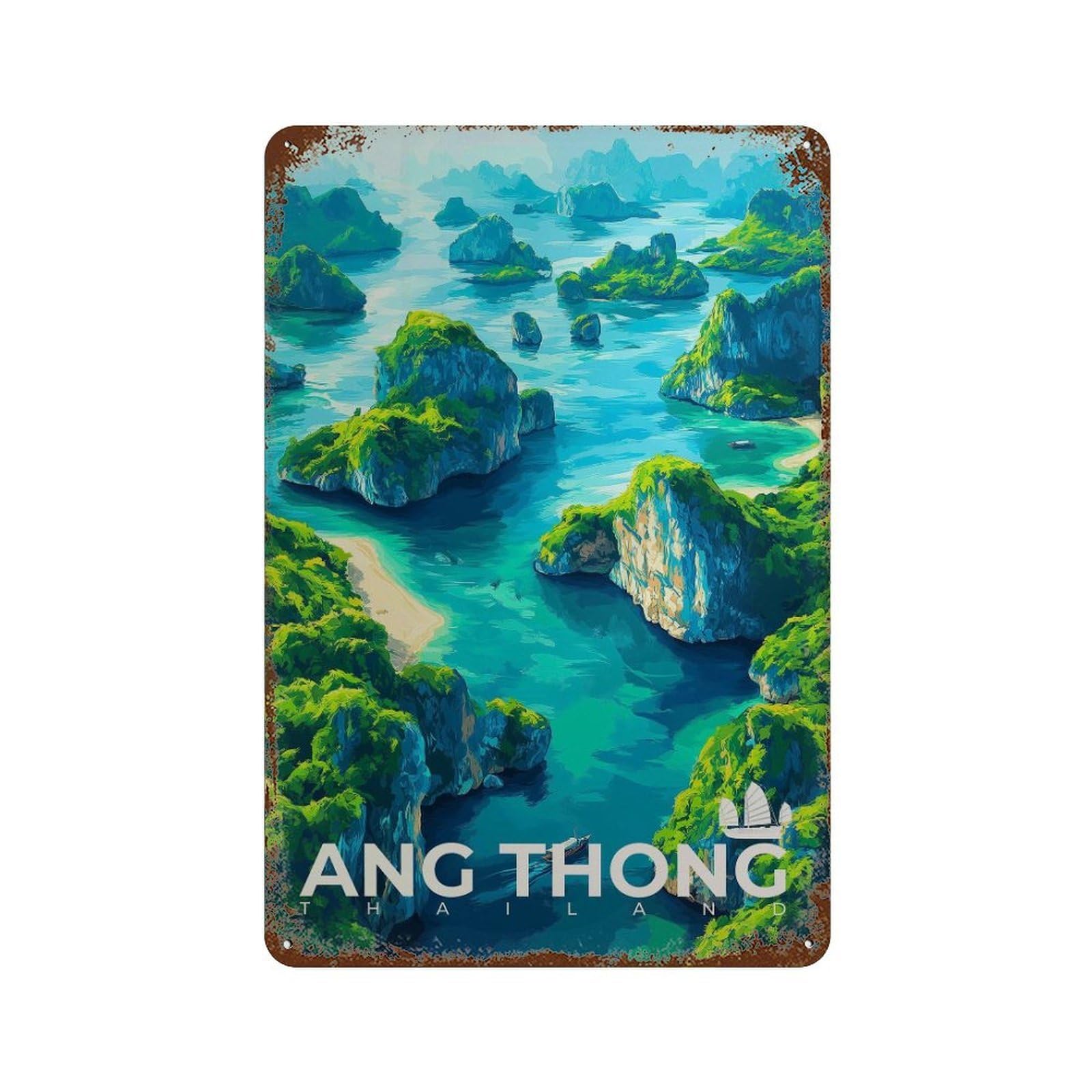xiaoxiaoshen Ang Thong Thailand Travel Wall Decor Art Metal Tin Poster Modern Home Decor Art Home Bar Shop Decorations Vintage Sign 30x20cm