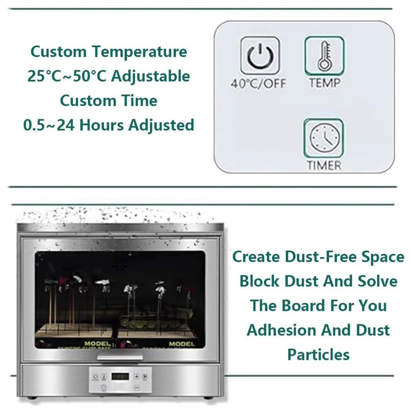 Cabina di verniciatura per aerografo, temperatura regolabile da 25℃ a 50℃, essiccatore per vernici a spruzzo di grande capacità con funzione di ventilazione, per modellismo
