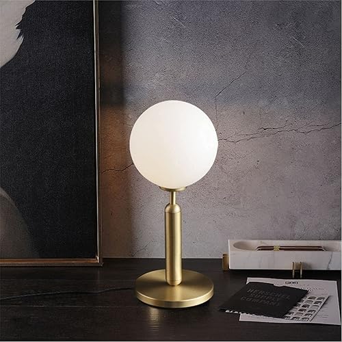 Miniatura 8 de KCO Iluminación moderna de metal dorado lámpara de mesa de noche de mediados de siglo con globo mate, luz dorada de pie para dormitorio, tocador,