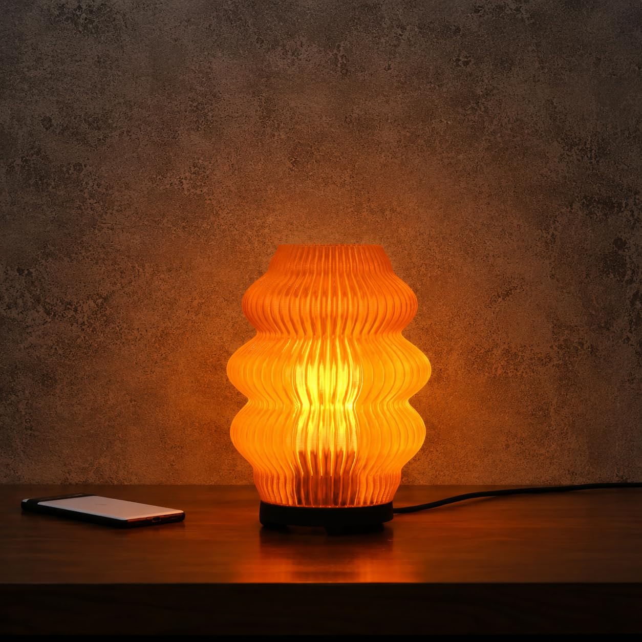 Haydn Clear Orange LED Ambient Table Lamp for Bedroom & Living Room – Warm Glow Bedside Night Lamp, Decorative Study Desk Lamp, Modern Home Décor Lighting (LED Bulb Included)