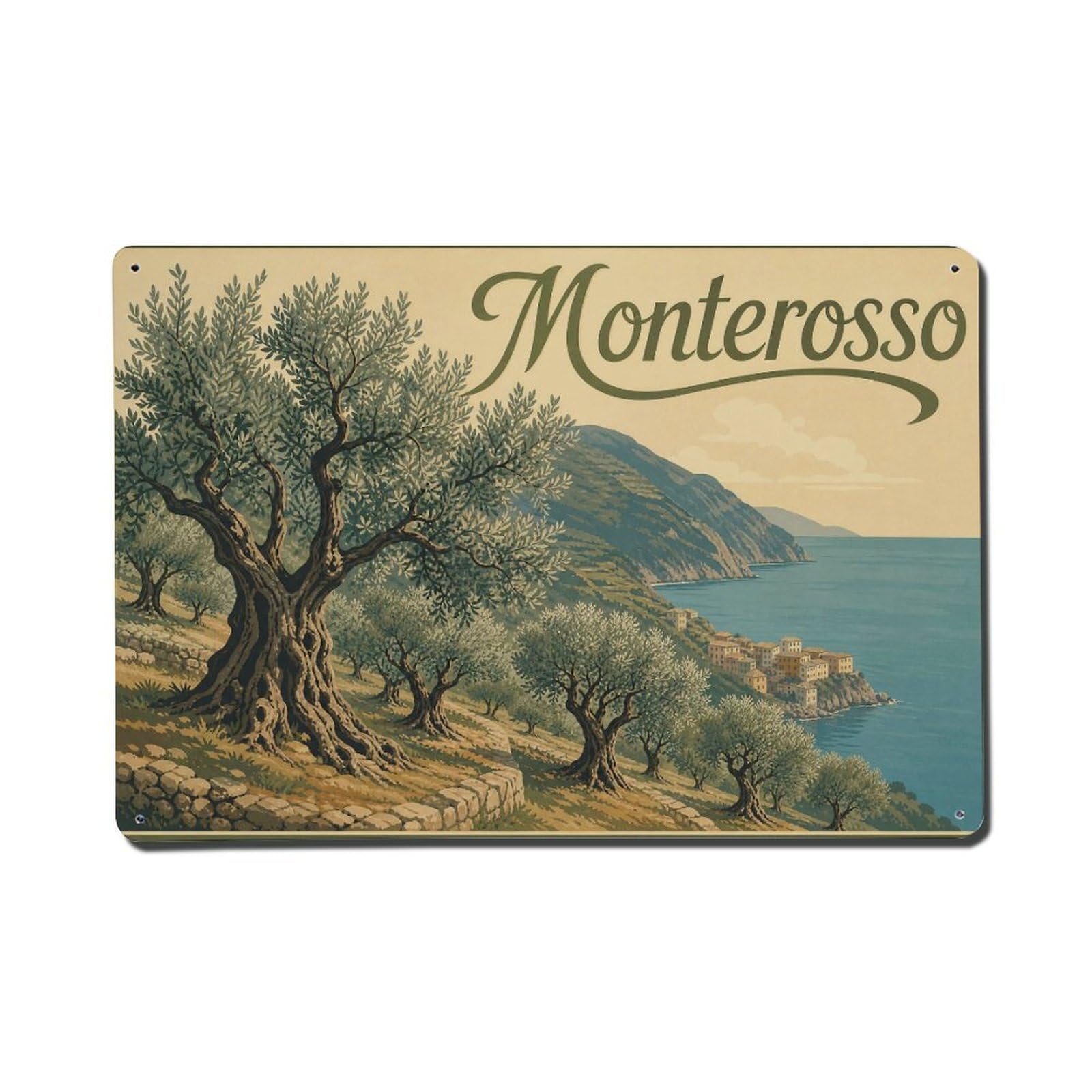 Metal Tin Sign Vintage Travel Monterosso Italy
