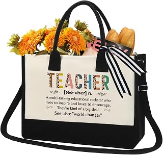Xinezaa Teacher Appreciation Gifts for Women Thank You Gifts Canvas Tote Beach Bag with Zipper Teacher Retirement Gifts Funny Birthday Gifts Shopping Bag for Women Work for Teacher Graduation Gifts