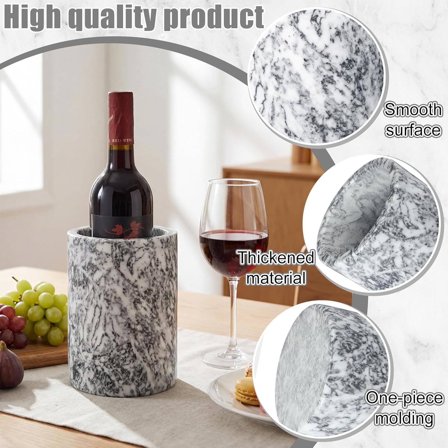 2 Pcs Marble Wine Chiller for 700 ml Bottles Wine Cooler Bucket Decorative Champagne Chiller Holder for Party Kitchen Bar Home Decor, White