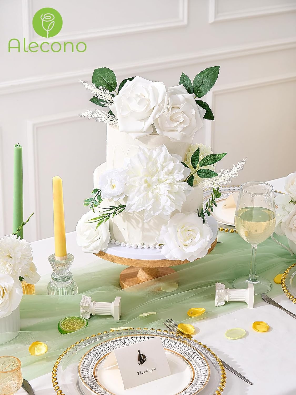 Alecono Artificial Flowers, White Silk Fake Flowers for DIY Wedding Bridal Bouquets, Cake Flowers for Table Centerpieces Baby Shower Party Home Decorations - Image 4